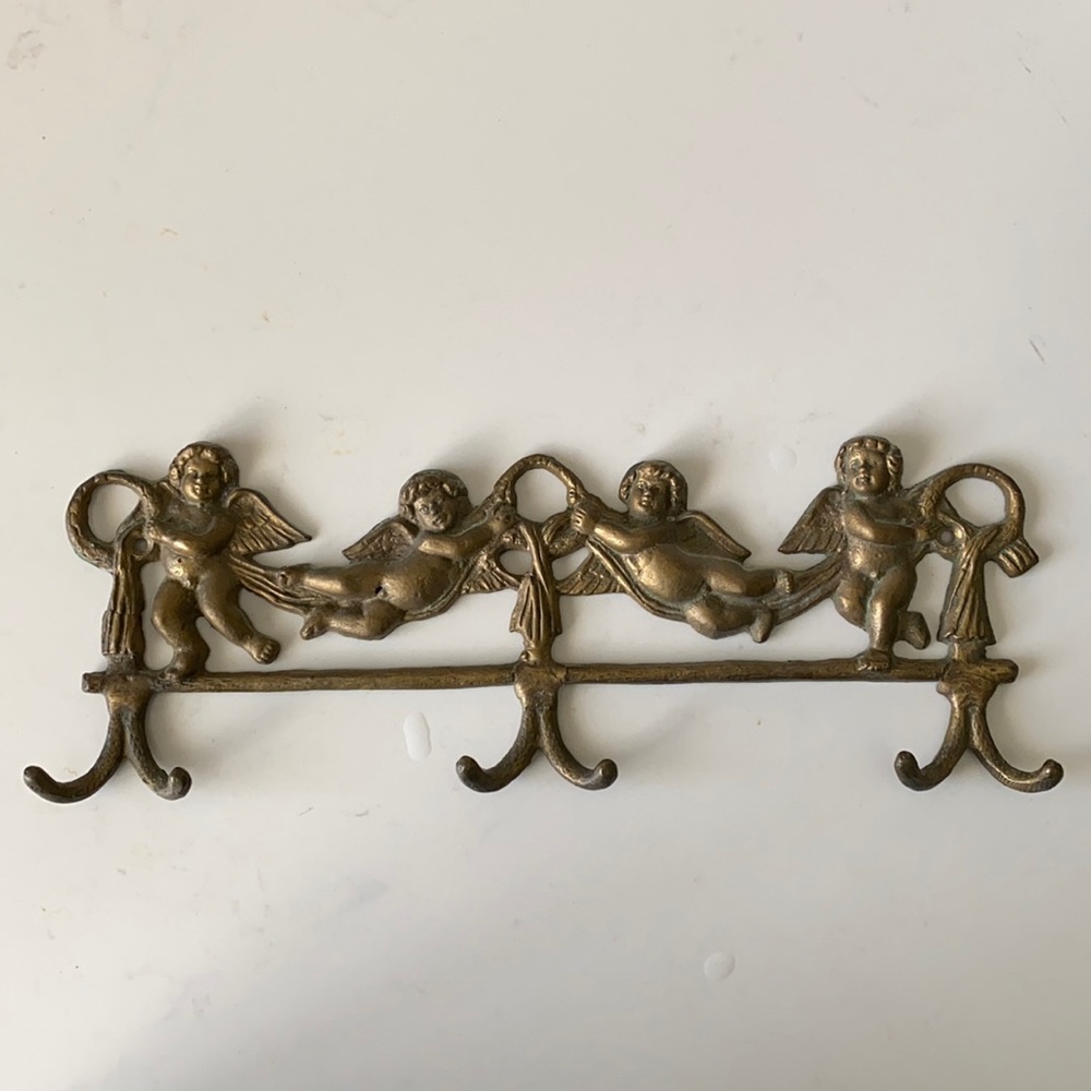 Vintage cherub brass key hook